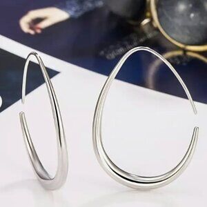Silver plated oval teardrop hoops - NEW